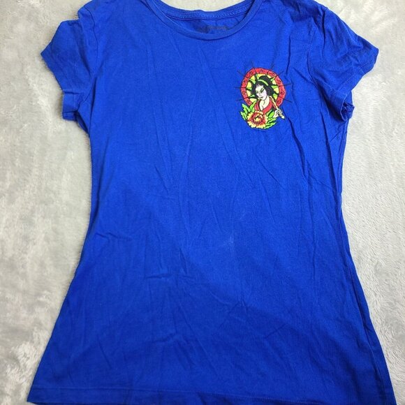 Vintage Ed Hardy Shirt Women's size Large Blue  Embroidered‎ - Picture 1 of 7